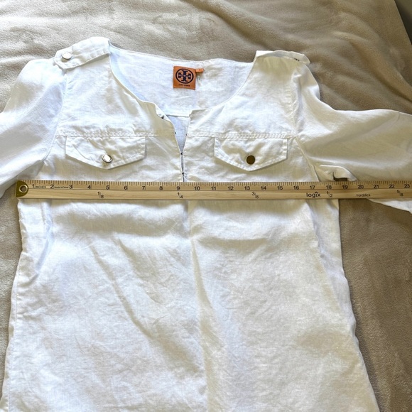Tory Burch Tunic Top 100% Linen Long Sleeve Convertible Sleeves Size 6 Off White - Picture 5 of 8
